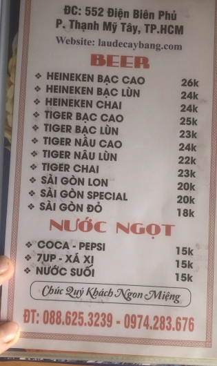 Menu giá mới 