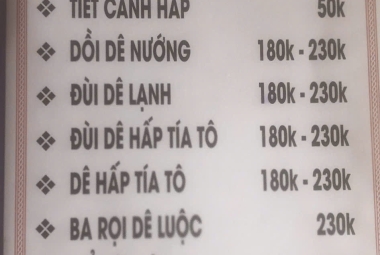 Menu giá mới Lẩu Dê Cây Bàng