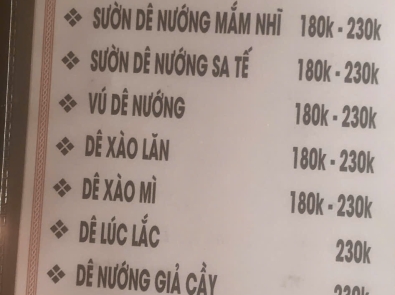 Menu giá mới 