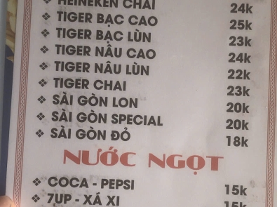 Menu giá mới 